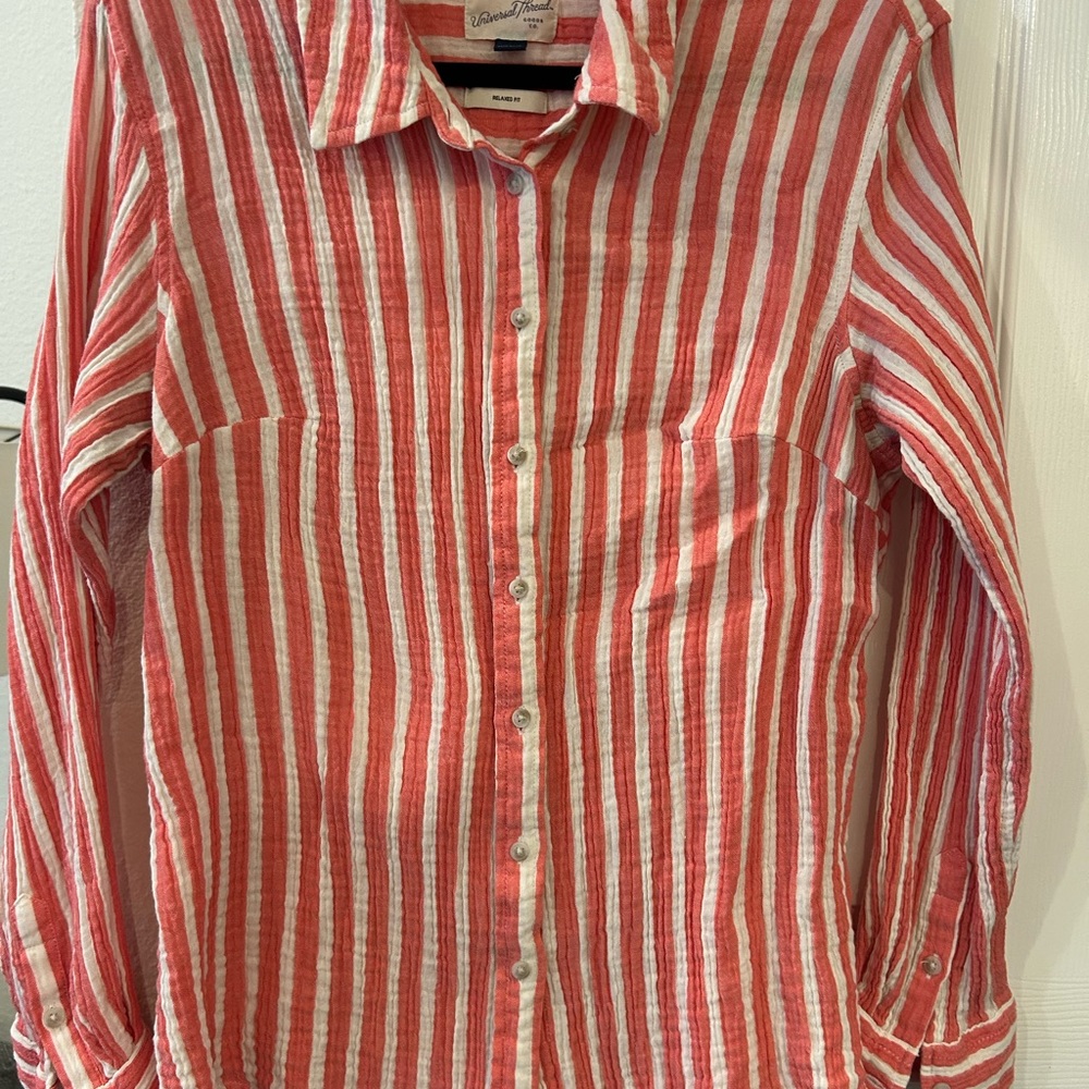 Red and White Striped Cotton/Gauze Shirt